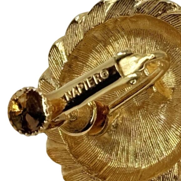 Vintage Napier Signed Pearl Button Screw Back Earrings 1" Gold Tone - Picture 7 of 9